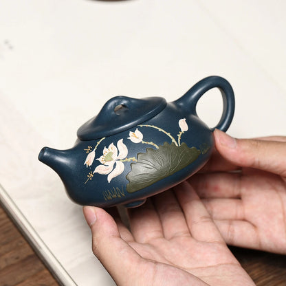 handmade tea pot on big sales original ore tianqing clay real yixing zisha purple grit shipiao pot lotus flower relief marked