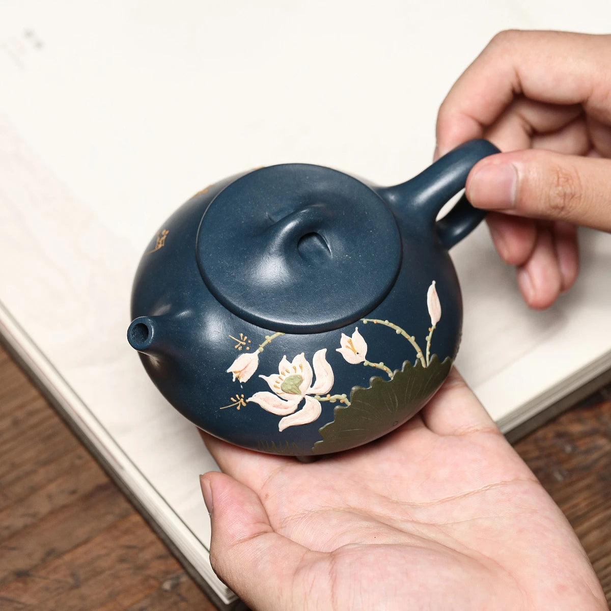 handmade tea pot on big sales original ore tianqing clay real yixing zisha purple grit shipiao pot lotus flower relief marked