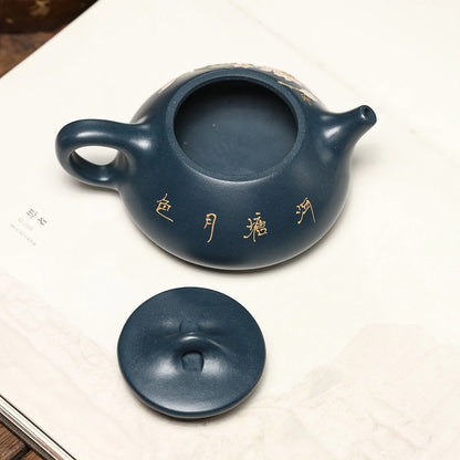 handmade tea pot on big sales original ore tianqing clay real yixing zisha purple grit shipiao pot lotus flower relief marked