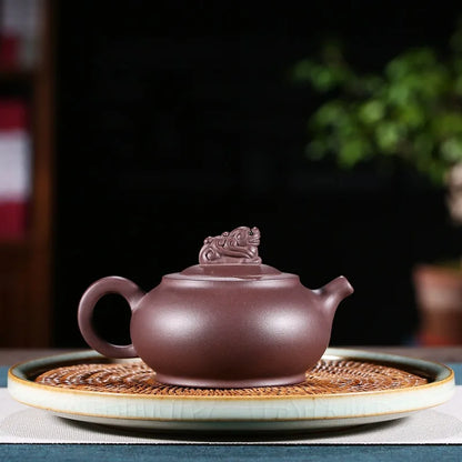 handmade tea pot on sales Chinese kungfu carved animal statue 250ml real yixing zisha original ore purple grit pot of tea new