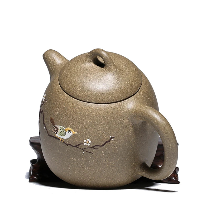 handmade tea pot on sales bird on branch relief real yixing zisha douqing clay marked true purple grit kungfu pot made in China
