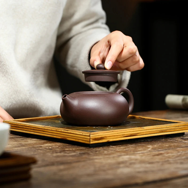 handmade tea pot original ore yixing zisha purple grit marked xishi pot Chinese clay 220ml for Pu'er certificate paper