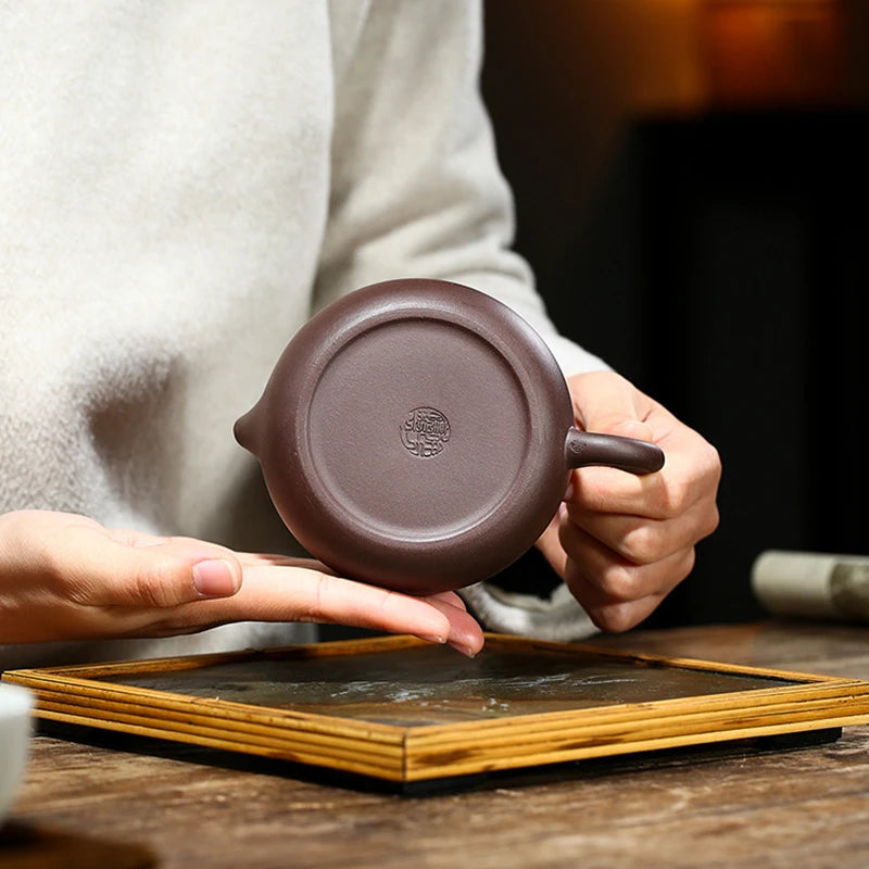 handmade tea pot original ore yixing zisha purple grit marked xishi pot Chinese clay 220ml for Pu'er certificate paper