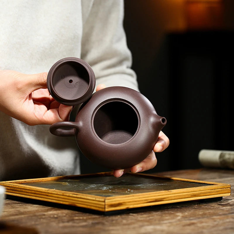 handmade tea pot original ore yixing zisha purple grit marked xishi pot Chinese clay 220ml for Pu'er certificate paper
