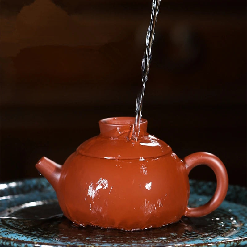handmade tea pot real yixing zisha dahongpao clay marked pot small original ore ball shaped infuser holes kungfu teapot on sales