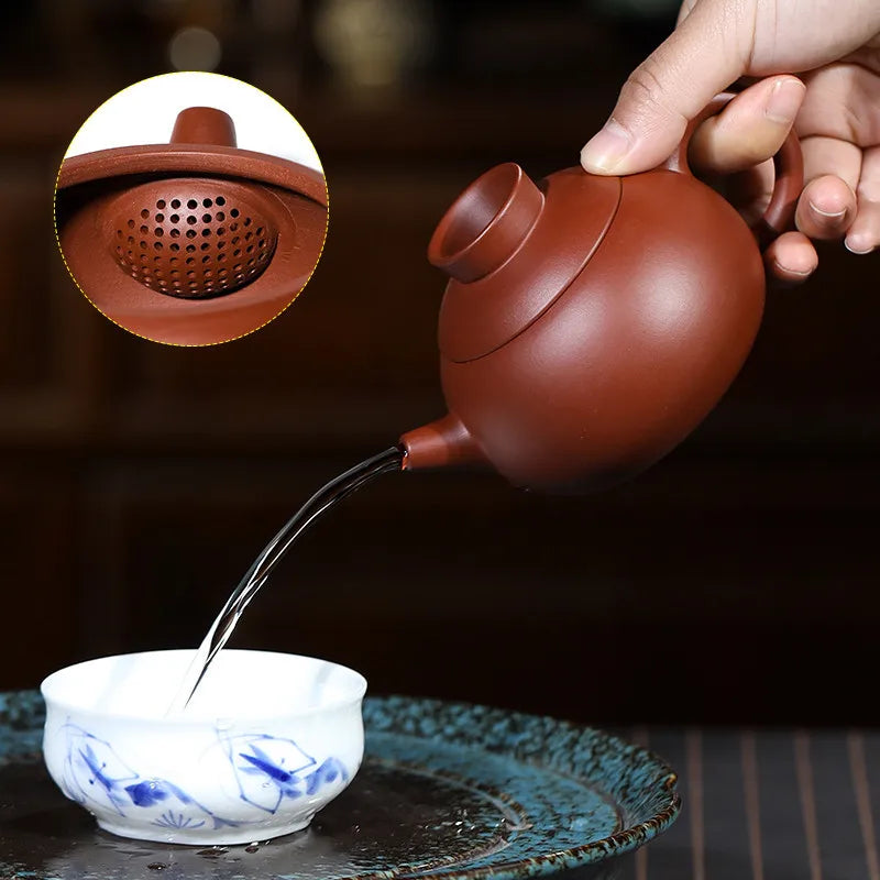 handmade tea pot real yixing zisha dahongpao clay marked pot small original ore ball shaped infuser holes kungfu teapot on sales