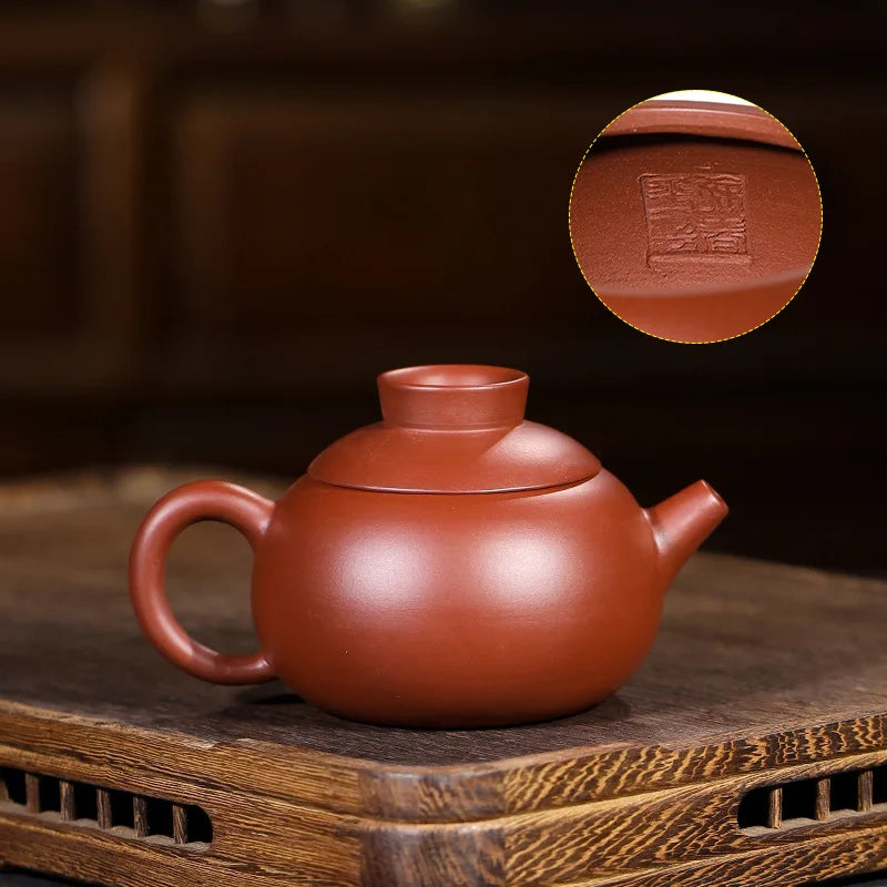 handmade tea pot real yixing zisha dahongpao clay marked pot small original ore ball shaped infuser holes kungfu teapot on sales