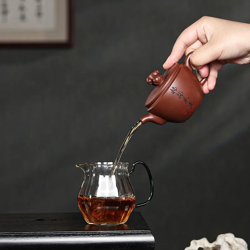 handmade tea pot with certificate paper on sales real yixing zisha purple clay marked 9 infuser holes original ore pots