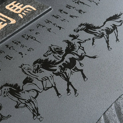 handmade tea tray horse print success symbol weighted heavy black stone tea table for Chinese kungfu tea set L68cm serving trays