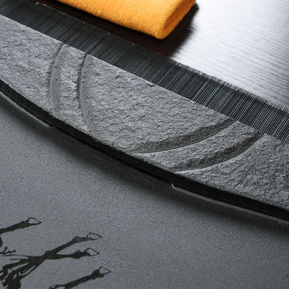 handmade tea tray horse print success symbol weighted heavy black stone tea table for Chinese kungfu tea set L68cm serving trays