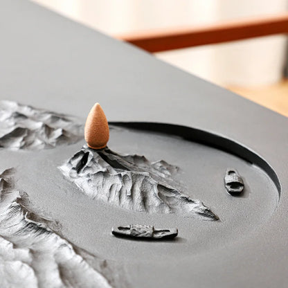 handmade tea tray weighted black stone natural whole cut embossed mountain serving trays tea table rectangle multi size heavy