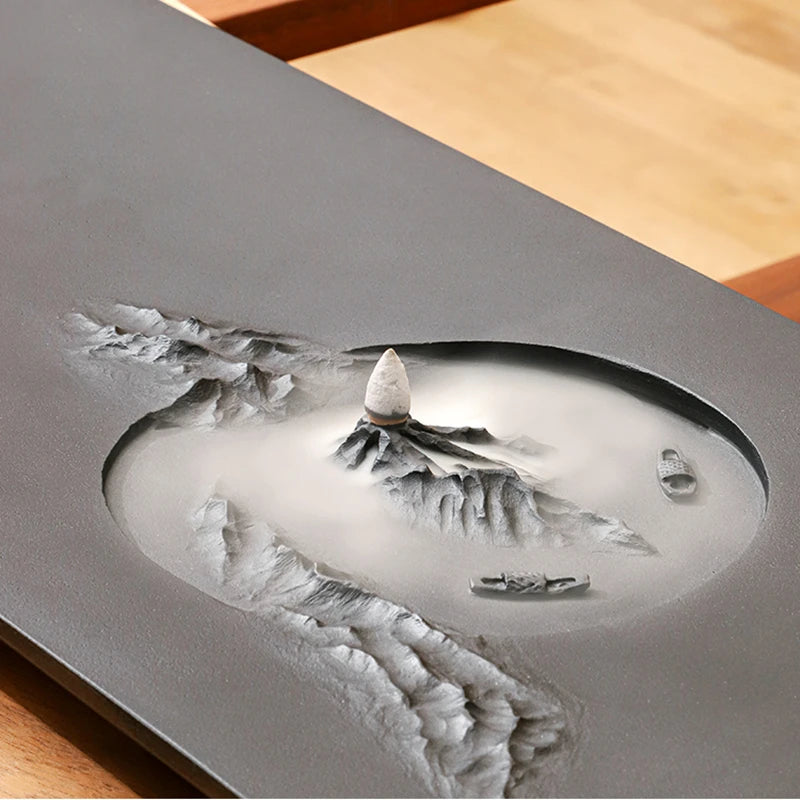handmade tea tray weighted black stone natural whole cut embossed mountain serving trays tea table rectangle multi size heavy