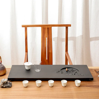 handmade tea tray weighted black stone natural whole cut embossed mountain serving trays tea table rectangle multi size heavy