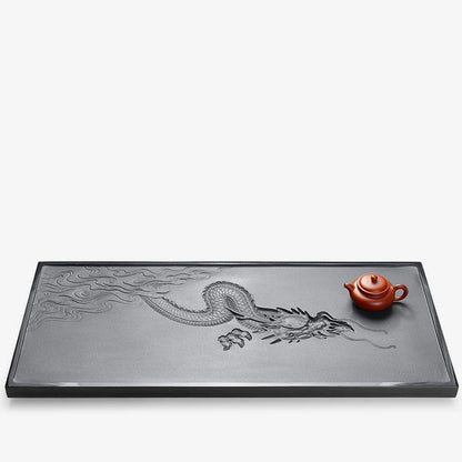 handmade tea tray weighted large table for kungfu tea set black stone dragon hand carved embossed artwork 80*35*3cm