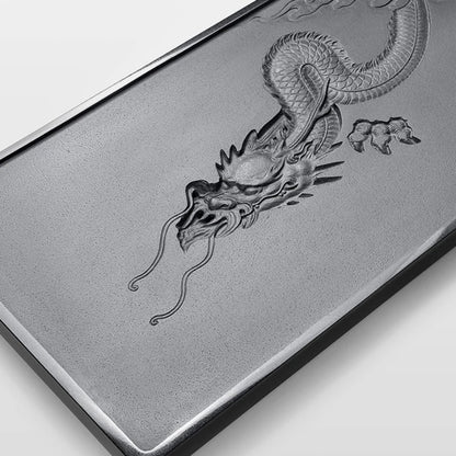 handmade tea tray weighted large table for kungfu tea set black stone dragon hand carved embossed artwork 80*35*3cm