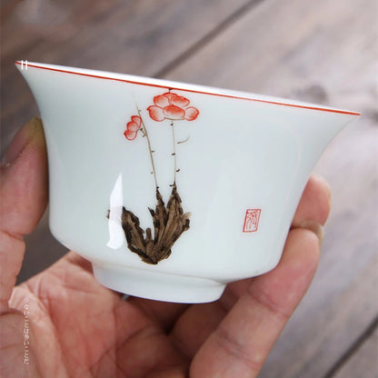 handpainted floral fish gaiwan cup bowl with coaster lid Chinese covered bowls porcelain for Tieguanyin green oolong tea new