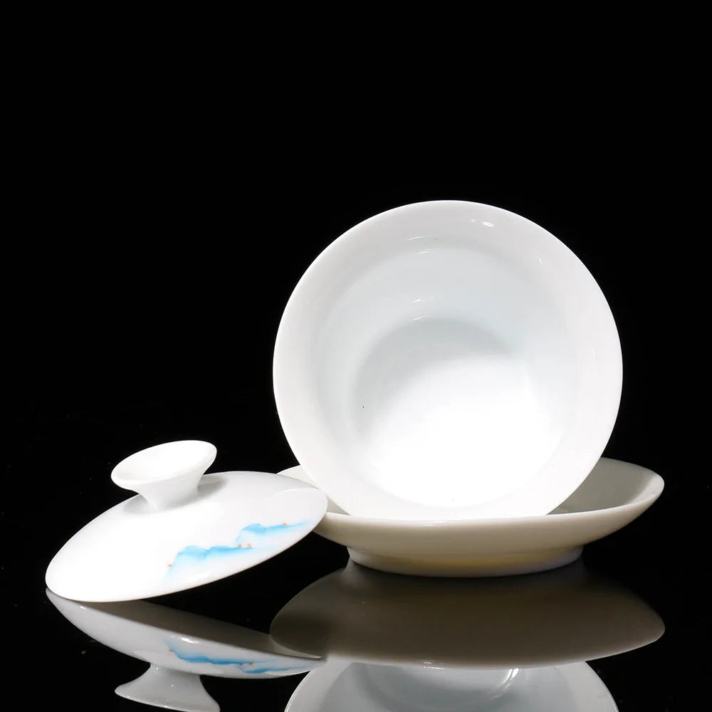 handpainted gaiwan boutique porcelain tureen thin glaze cup bowl with saucer Sancai bowls coaster lid China Dehua on sales