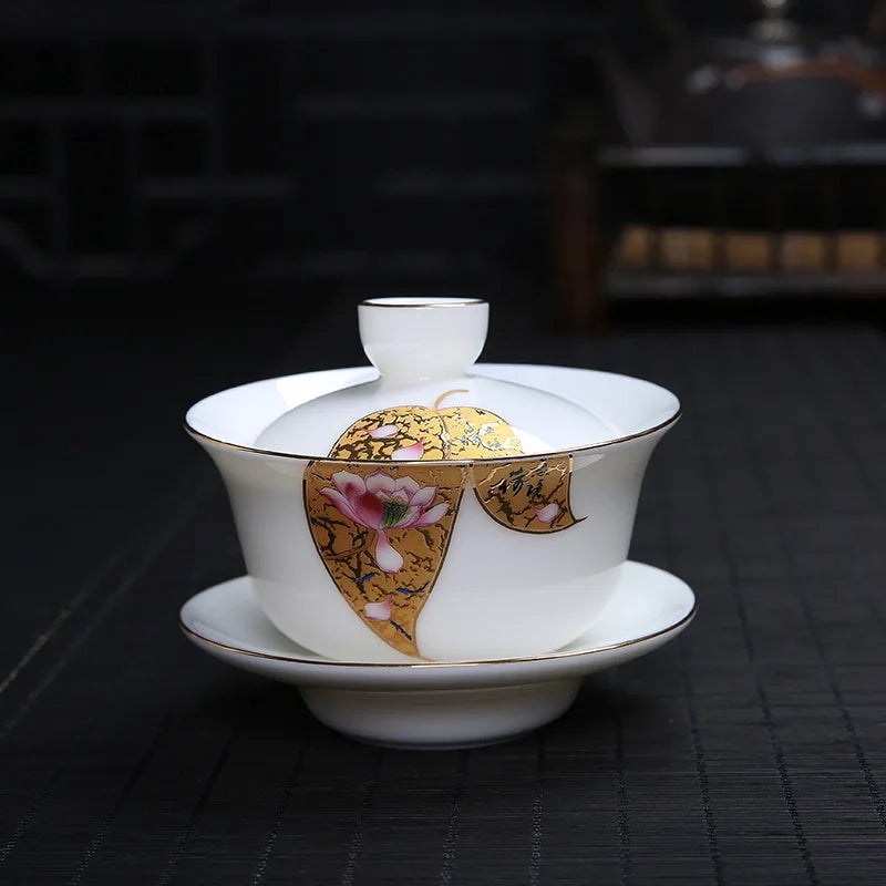 handpainted porcelain gaiwan 120ml cup bowl with cover coaster lid ceramic tureen under glaze traditional craft in China new