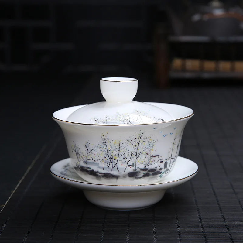 handpainted porcelain gaiwan 120ml cup bowl with cover coaster lid ceramic tureen under glaze traditional craft in China new