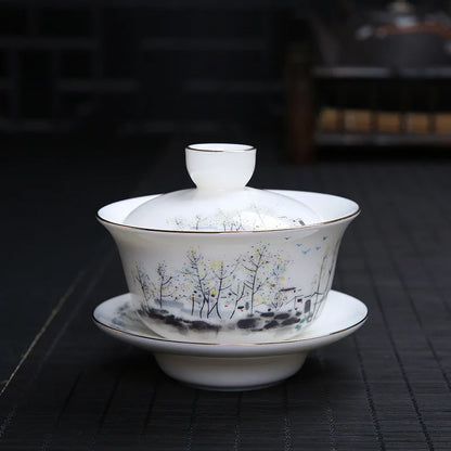 handpainted porcelain gaiwan 120ml cup bowl with cover coaster lid ceramic tureen under glaze traditional craft in China new