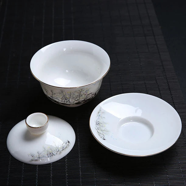 handpainted porcelain gaiwan 120ml cup bowl with cover coaster lid ceramic tureen under glaze traditional craft in China new