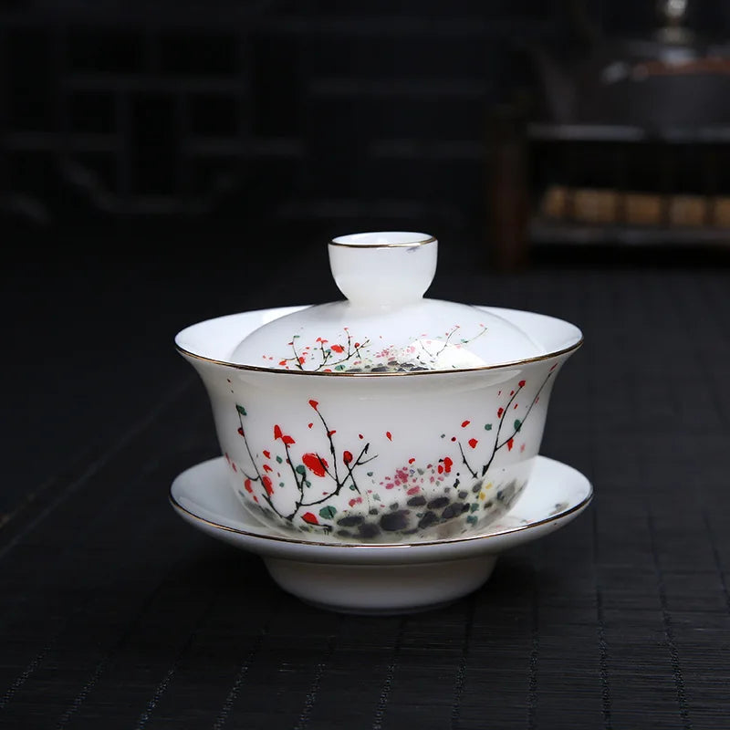 handpainted porcelain gaiwan 120ml cup bowl with cover coaster lid ceramic tureen under glaze traditional craft in China new