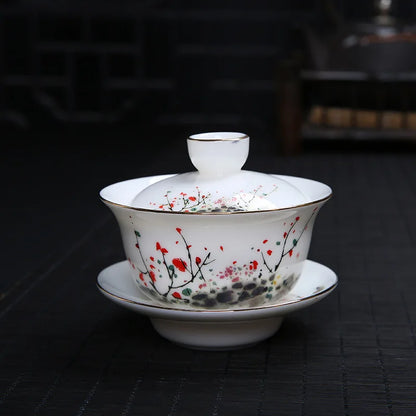 handpainted porcelain gaiwan 120ml cup bowl with cover coaster lid ceramic tureen under glaze traditional craft in China new