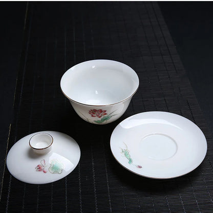 handpainted porcelain gaiwan 120ml cup bowl with cover coaster lid ceramic tureen under glaze traditional craft in China new