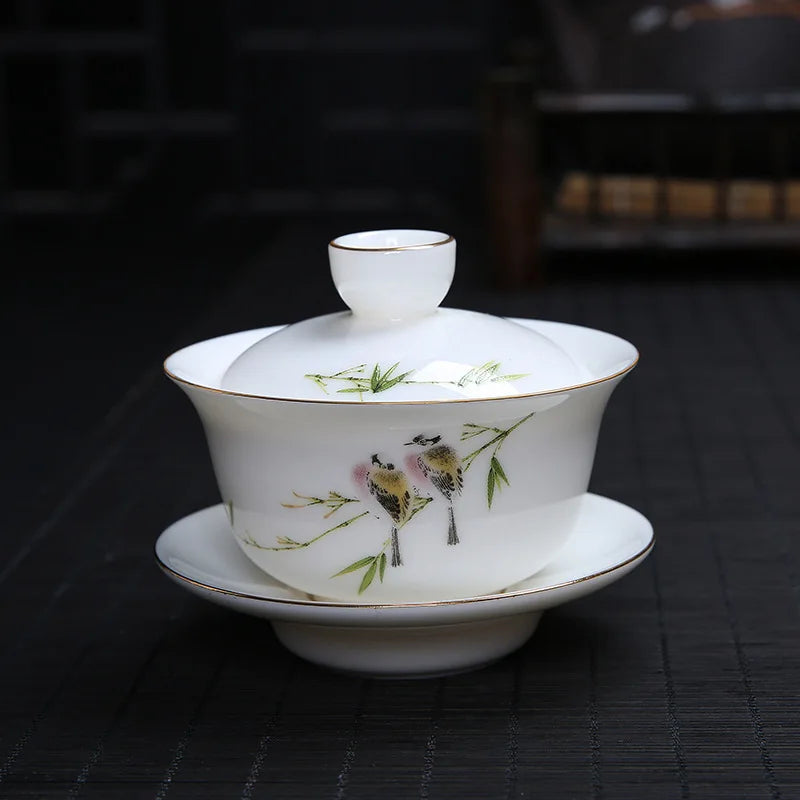 handpainted porcelain gaiwan 120ml cup bowl with cover coaster lid ceramic tureen under glaze traditional craft in China new