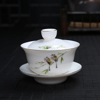 handpainted porcelain gaiwan 120ml cup bowl with cover coaster lid ceramic tureen under glaze traditional craft in China new