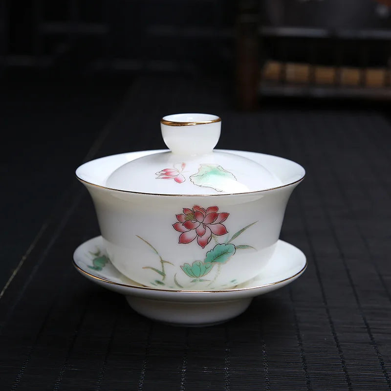 handpainted porcelain gaiwan 120ml cup bowl with cover coaster lid ceramic tureen under glaze traditional craft in China new