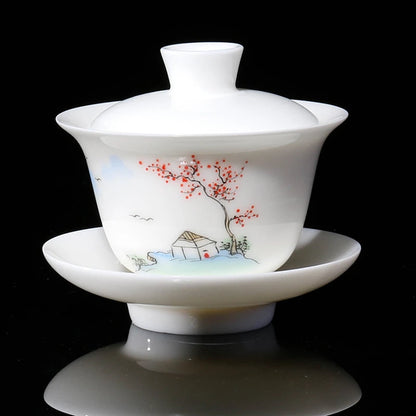 handpainted porcelain gaiwan thin glaze creative covered bowl with lid cup saucer ceramic tureen China Dehua SANCAI bowls new
