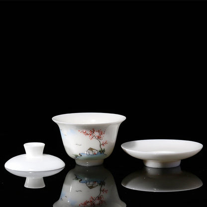 handpainted porcelain gaiwan thin glaze creative covered bowl with lid cup saucer ceramic tureen China Dehua SANCAI bowls new
