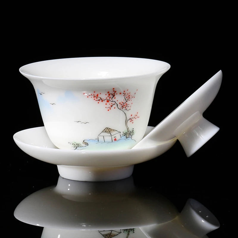 handpainted porcelain gaiwan thin glaze creative covered bowl with lid cup saucer ceramic tureen China Dehua SANCAI bowls new