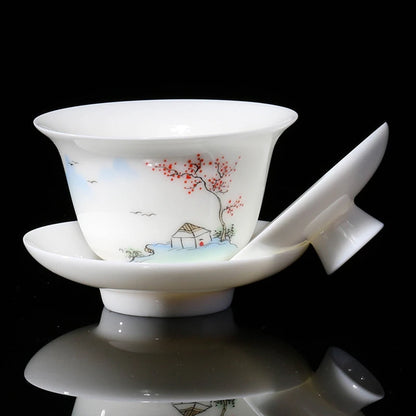 handpainted porcelain gaiwan thin glaze creative covered bowl with lid cup saucer ceramic tureen China Dehua SANCAI bowls new