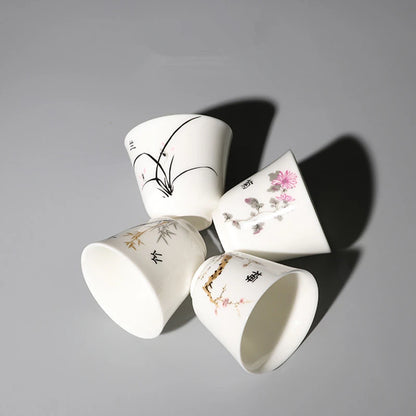 handpainted porcelain tea cup creative wintersweet orchid bamboo Mum flower print Chinese kungfu cup for Pu'er tea chabei new