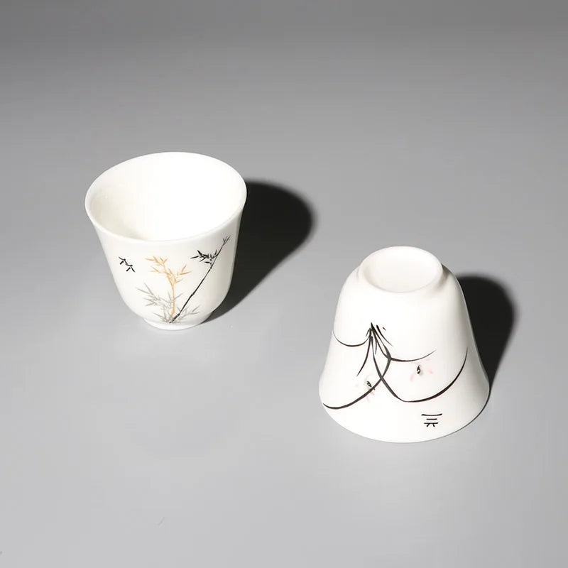 handpainted porcelain tea cup creative wintersweet orchid bamboo Mum flower print Chinese kungfu cup for Pu'er tea chabei new