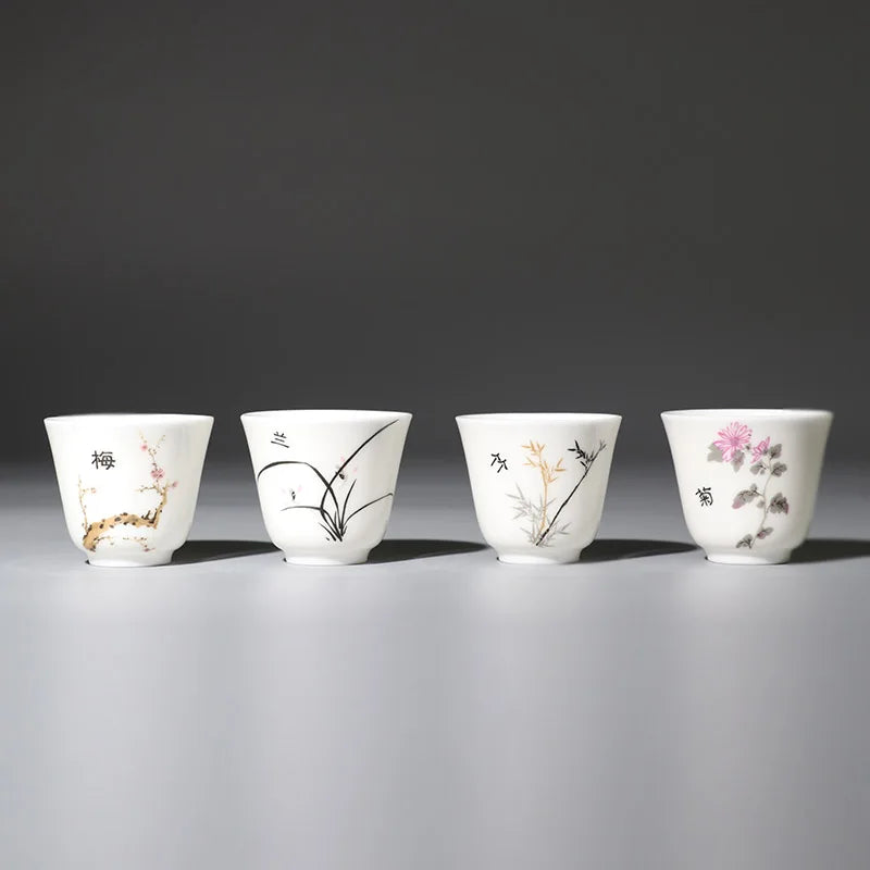handpainted porcelain tea cup creative wintersweet orchid bamboo Mum flower print Chinese kungfu cup for Pu'er tea chabei new