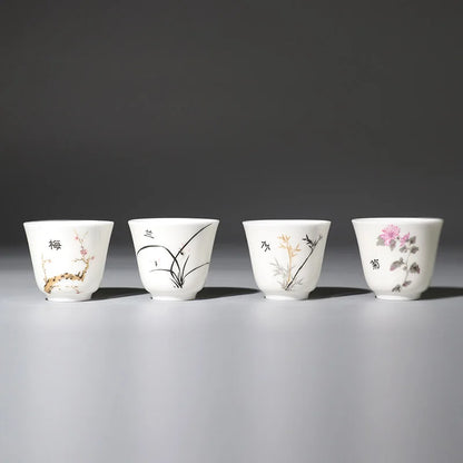 handpainted porcelain tea cup creative wintersweet orchid bamboo Mum flower print Chinese kungfu cup for Pu'er tea chabei new