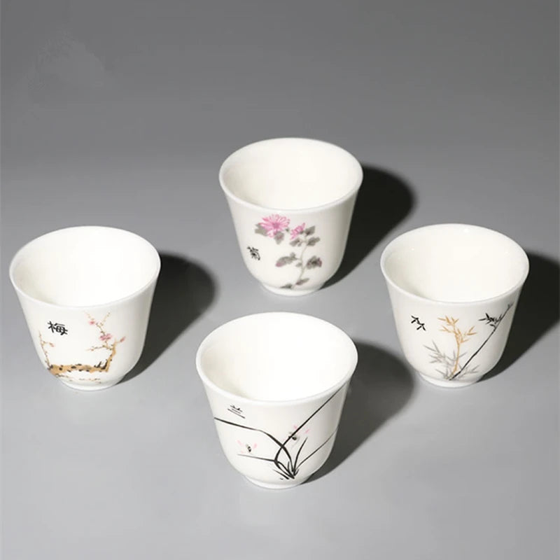 handpainted porcelain tea cup creative wintersweet orchid bamboo Mum flower print Chinese kungfu cup for Pu'er tea chabei new