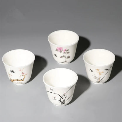 handpainted porcelain tea cup creative wintersweet orchid bamboo Mum flower print Chinese kungfu cup for Pu'er tea chabei new