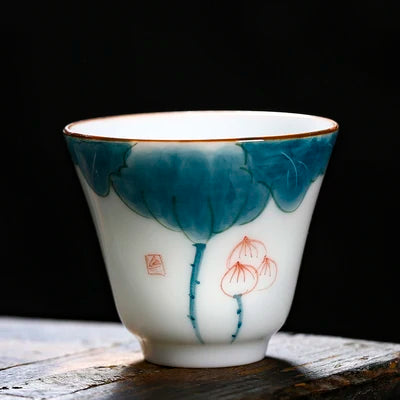 handpainted porcelain tea cup on sales Chinese kungfu cup of tea 50ml dehua China under glaze ceramic cup for Pu'er tea new