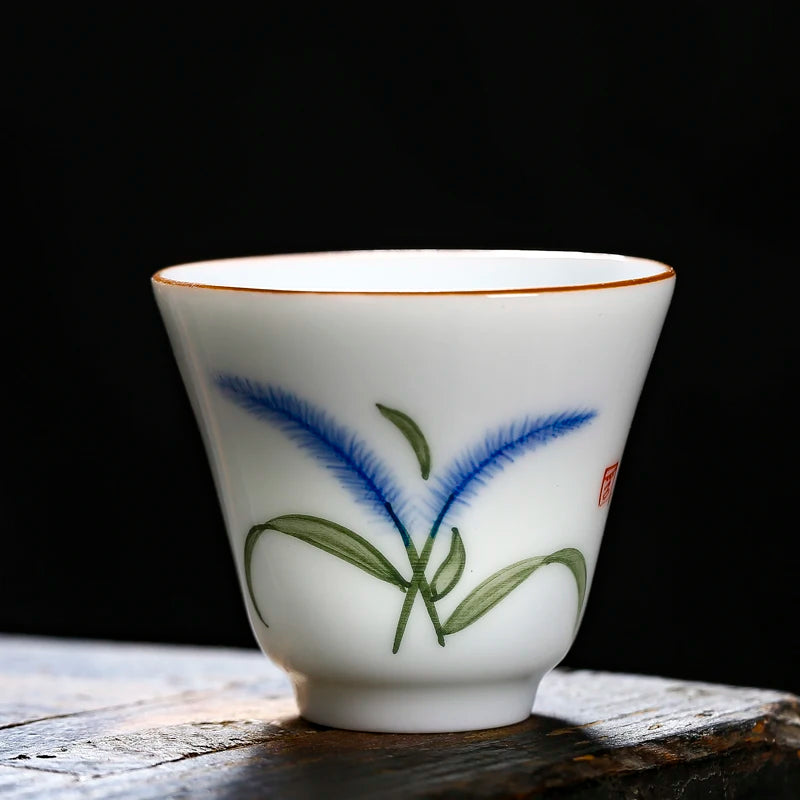 handpainted porcelain tea cup on sales Chinese kungfu cup of tea 50ml dehua China under glaze ceramic cup for Pu'er tea new