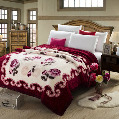 heavy Raschel blanket warm thicker bed cover embossed 3d blankets soft for winter Chinese double layers 2 PLY 78"x90" 4.5kg new