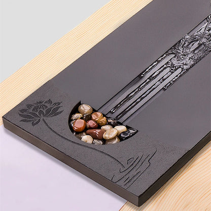 heavy stone tea tray weighted tea table water draining function serving trays for kungfu tea set multi-size tea boat lotus carve