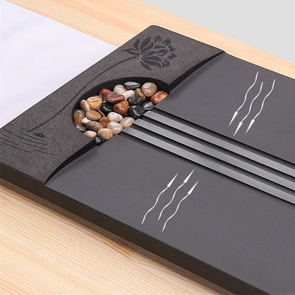 heavy stone tea tray weighted tea table water draining function serving trays for kungfu tea set multi-size tea boat lotus carve