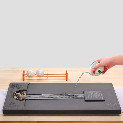 heavy stone tea tray weighted tea table water draining function serving trays for kungfu tea set multi-size tea boat lotus carve