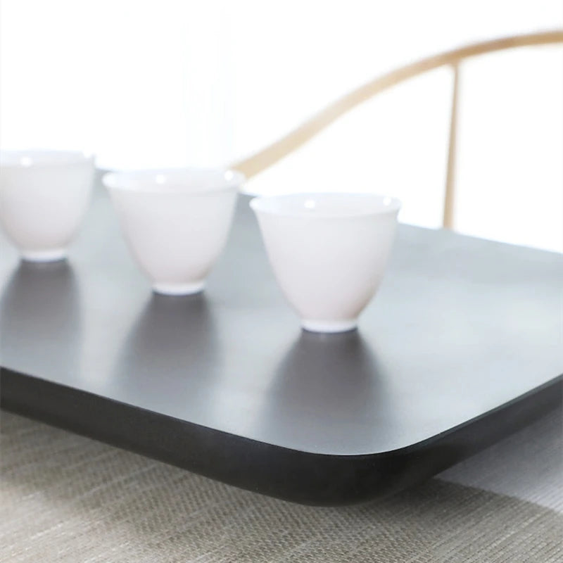 heavy tea tray simple pattern design water draining serving trays tea boat for Chinese teaset rectangle black stone weighted