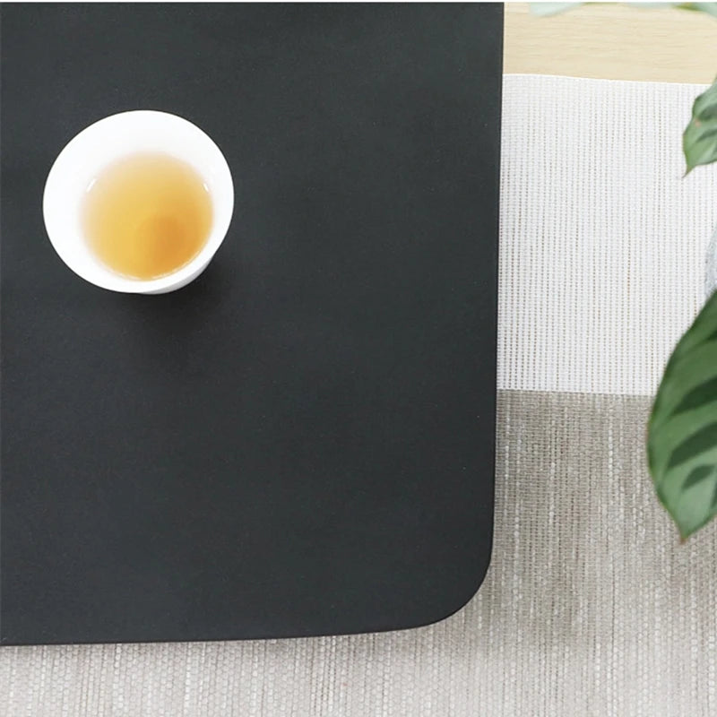 heavy tea tray simple pattern design water draining serving trays tea boat for Chinese teaset rectangle black stone weighted