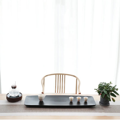 heavy tea tray simple pattern design water draining serving trays tea boat for Chinese teaset rectangle black stone weighted